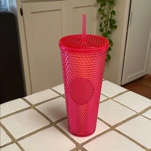 Starbucks studded cold cup tumbler venti size neon pink like new